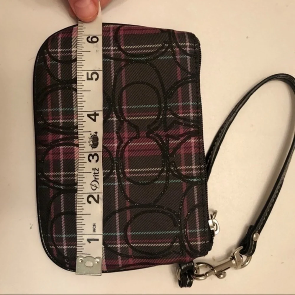 Coach pink black plaid wristlet